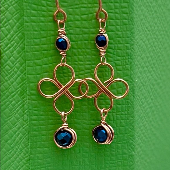 Artisan Jewelry - Wire-Wrapped Four-Leaf Clover Dangle Earrings